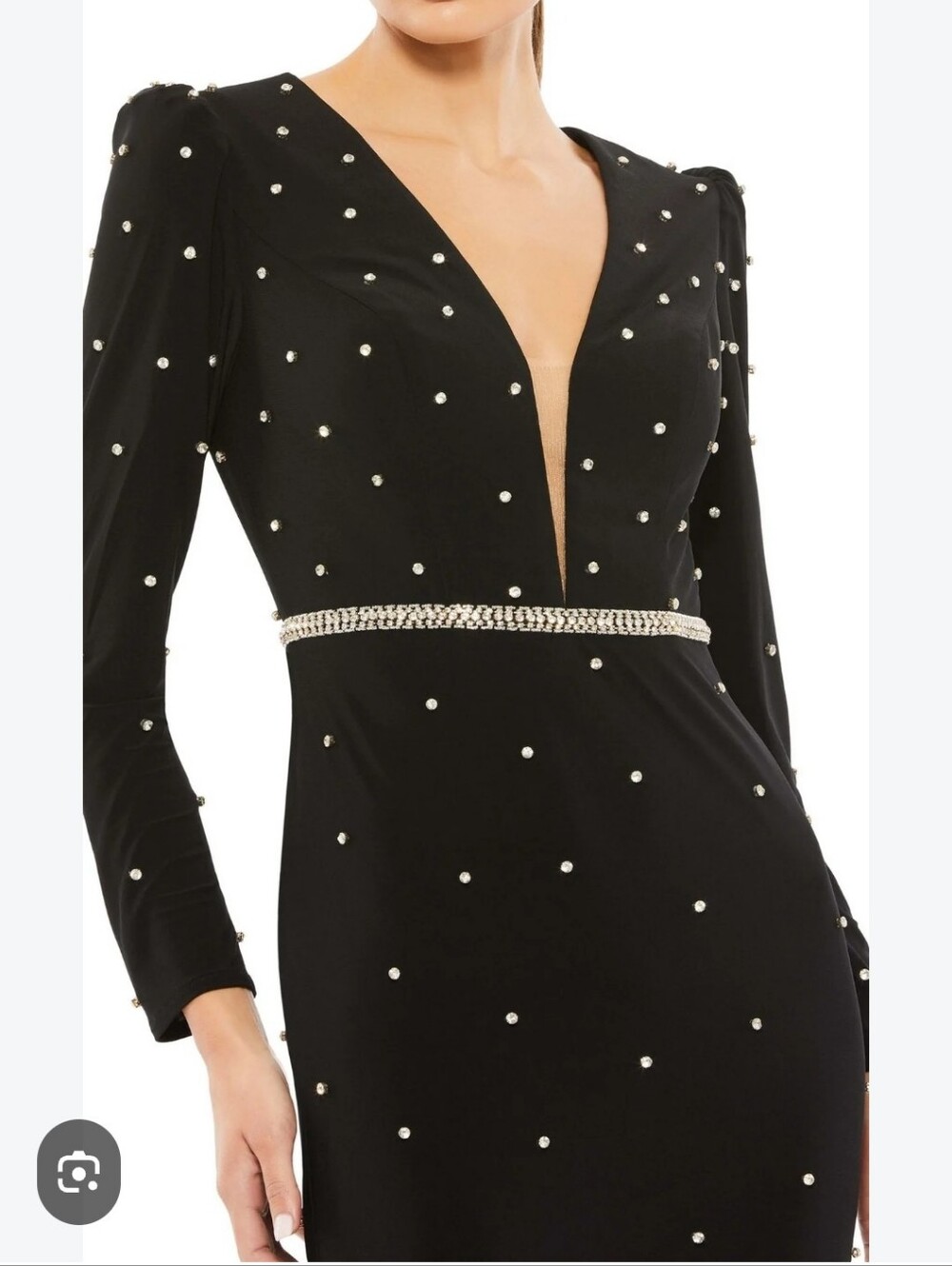 Mac Duggal 55797 Black Rhinestone Long-Sleeve V-Neck Evening Gown - Picture 2 of 10